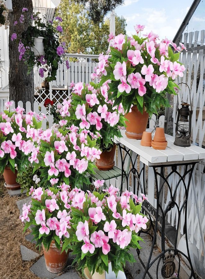 CITYES 4 Pcs Artificial Flowers Outdoor Impatiens UV Resistant Silk Impatiens Flowers Pink Faux Flowers Impatiens Bushes Artificial Impatiens for Pot Patio Lawn Garden Hanging Basket Porch Decor - Image 4