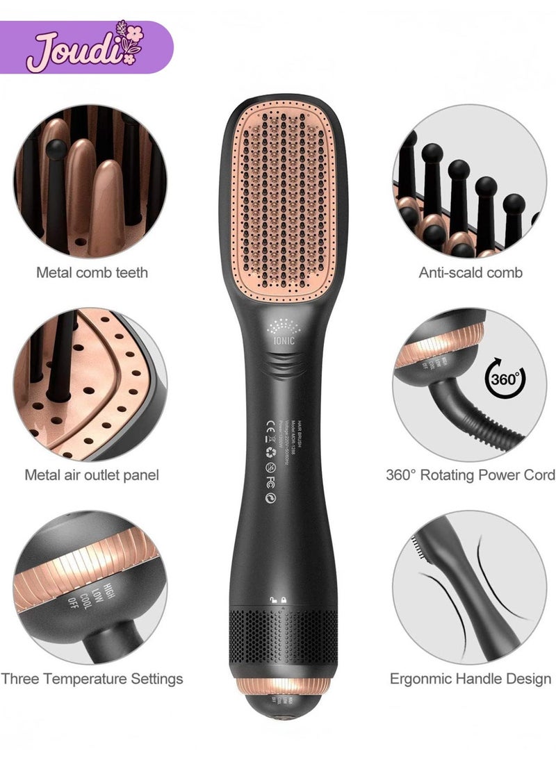Joudi 3-in-1 Professional Ionic Hair Dryer Brush - Ceramic Tourmaline Straightener & Styler with 3 Heat/2 Speed Settings (Black) - Image 3
