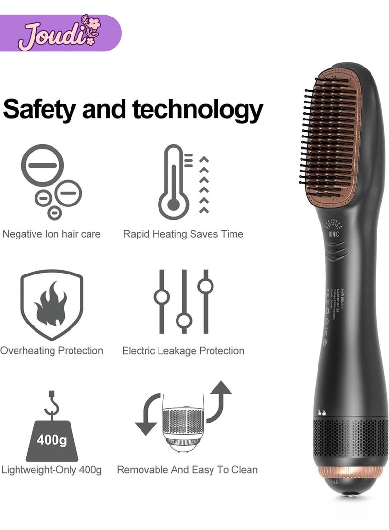Joudi 3-in-1 Professional Ionic Hair Dryer Brush - Ceramic Tourmaline Straightener & Styler with 3 Heat/2 Speed Settings (Black) - Image 4