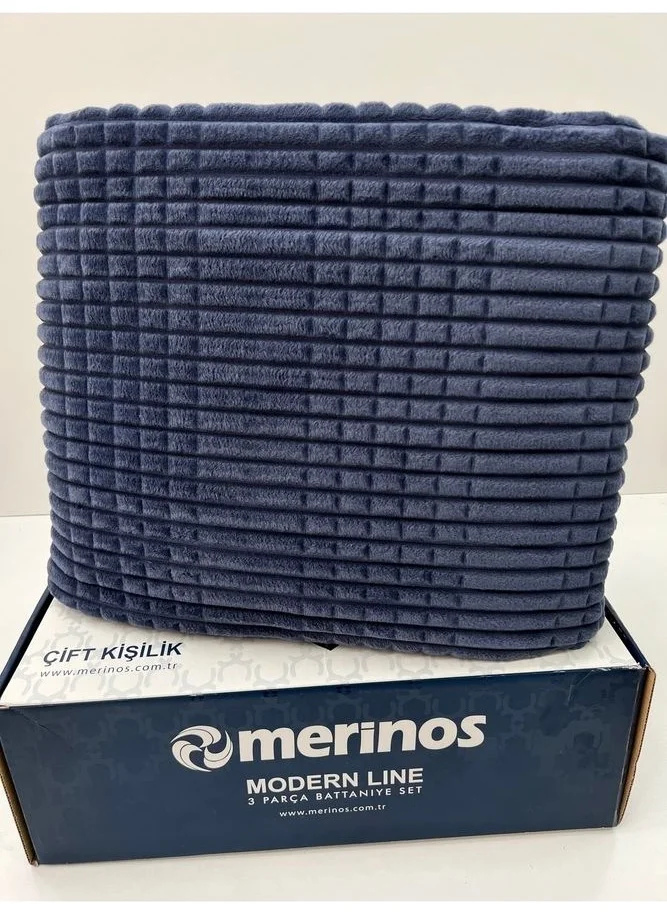 MERINOS Modern Line 3 Piece Bedspread Navy Blue Color Double Size