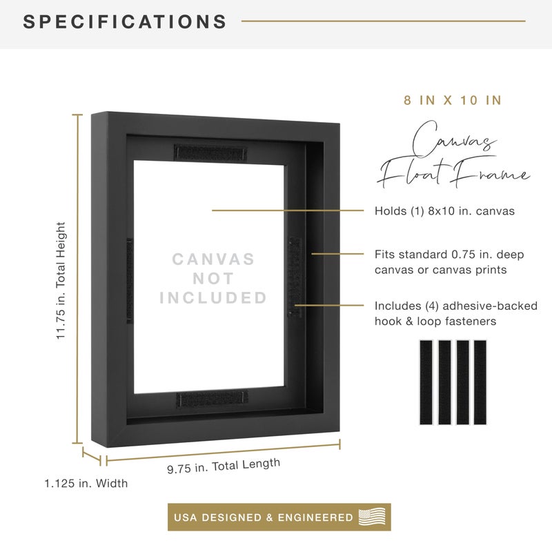 MCS Canvas Float Frames 8x10 Frame, Black Frame for Finished Canvases, Vertical & Horizontal Wall Hanging Frame with Adhesive for Canvas Paintings (1-Pack) - Image 3