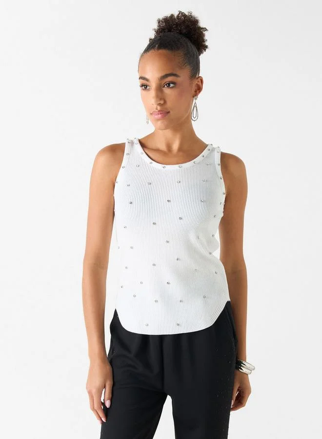 2Xtremz 2Xtremz Embellished Sleeveless Top with Round Neck