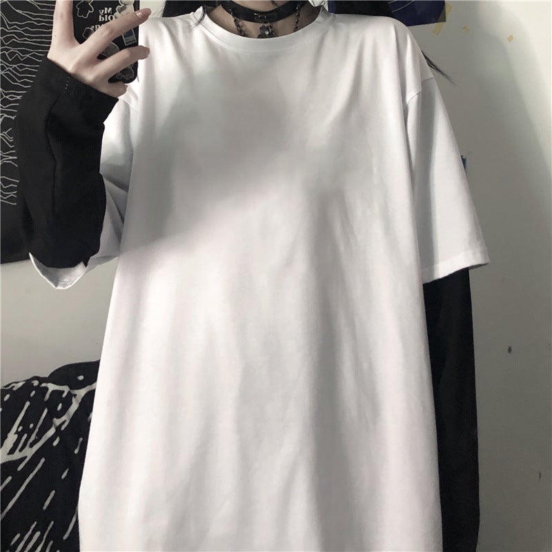 Anti-Wrinkle Pilling 2023 Early Autumn New Internet Celebrity Same Style Diablo Fake Two-Piece Couple'S T-Shirt Women'S Ins Trendy - Image 1