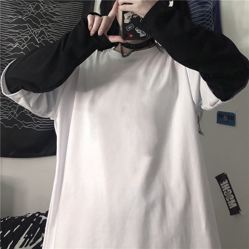 Anti-Wrinkle Pilling 2023 Early Autumn New Internet Celebrity Same Style Diablo Fake Two-Piece Couple'S T-Shirt Women'S Ins Trendy - Image 4