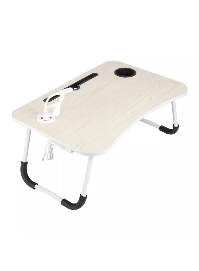 DubaiGallery Laptop Table for Bed & Sofa, Foldable Desk with Cup Holder, Drawer & Built-in USB Hub with Free Mini Fan, LED Lamp  - Image 1