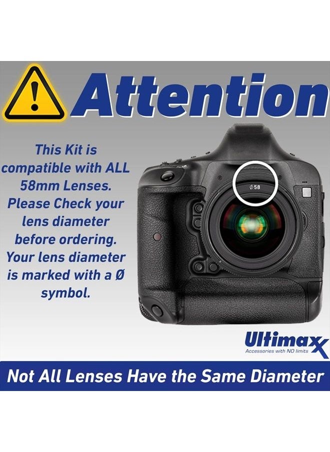 Ultimaxx - 58MM Complete Lens Filter Accessory Kit with 58MM 2.2X Telephoto and .43x Wide Angle/Macro Lenses for: Canon EOS Rebel 9000D 800D 760D 750D 700D 1300D 1200D and More - Image 1