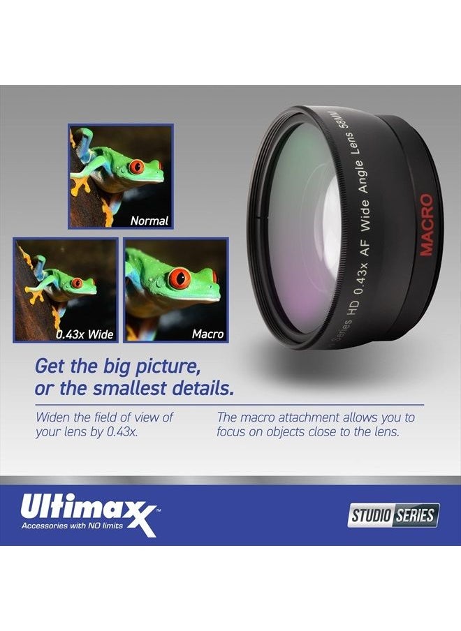 Ultimaxx - 58MM Complete Lens Filter Accessory Kit with 58MM 2.2X Telephoto and .43x Wide Angle/Macro Lenses for: Canon EOS Rebel 9000D 800D 760D 750D 700D 1300D 1200D and More - Image 1
