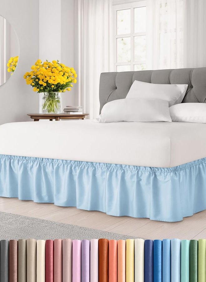 CGK Unlimited Ruffled Light Blue Queen Bed Skirt – Hotel-Quality Ruffles for Queen Beds with 12 in. Drop – Elastic Wrap Around Dust Ruffle Queen Bedskirt for Easy Fitting with Brushed Fabric by CGK Unlimited - Image 1