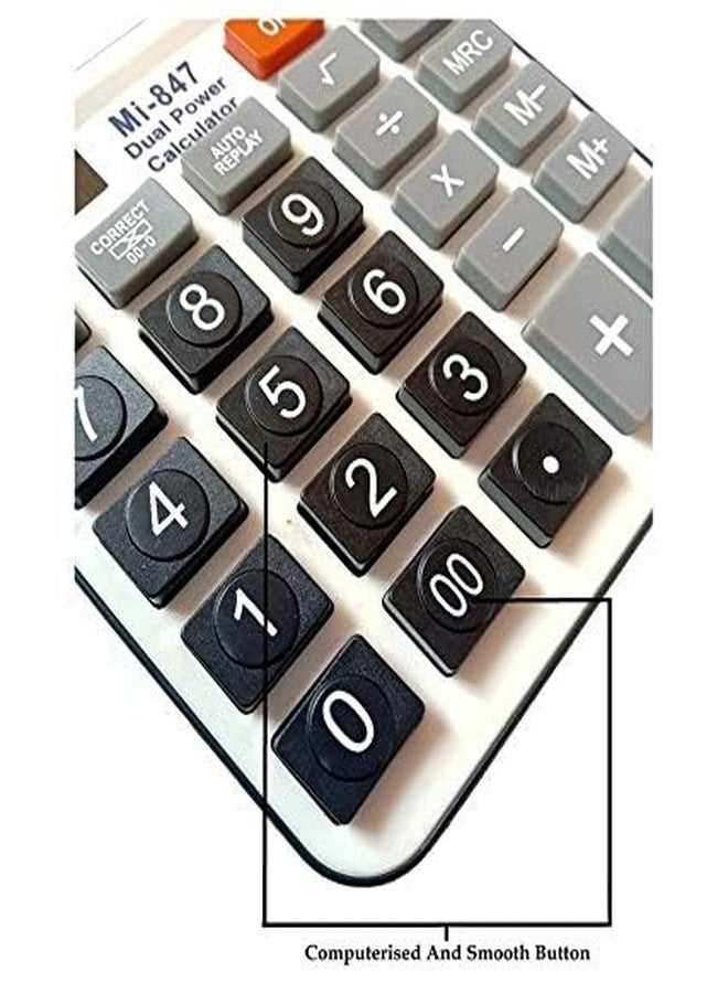 ADOERE آلة حاسبة ADOERE MI-847 ثنائية الطاقة ذات 120 خطوة للتحقق والتصحيح للمكاتب والمتاجر والطلاب (12 رقمًا) (أبيض وأسود) - Image 3