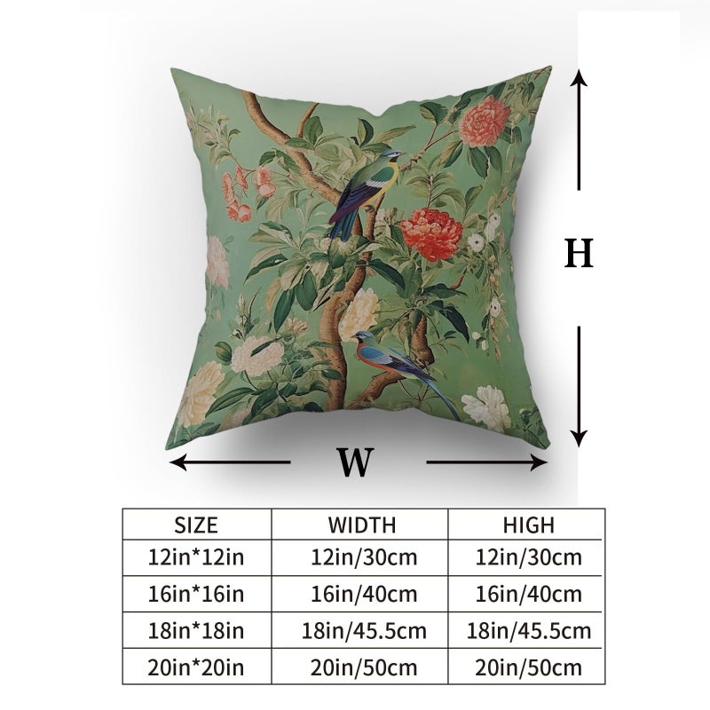 Sweetshow Green Chinoiserie Pillow Cover 18x18 Inch Vintage Bird Flower Throw Pillow Covers Farmhouse Floral Decorative Pillowcase Outdoor Cotton Square Cushion Cover for Couch Sofa Bedroom Decor (Pack of 2) - Image 5