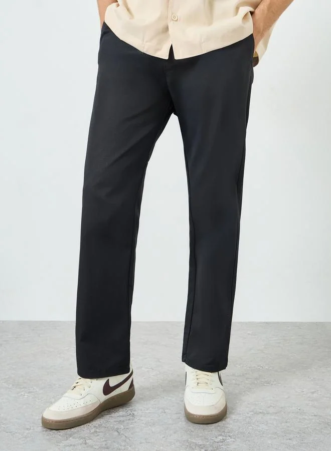 Styli Men Black Cotton Relaxed Fit Pants