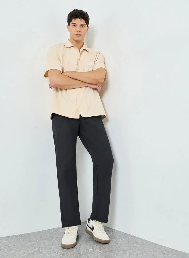 Styli Men Black Cotton Relaxed Fit Pants