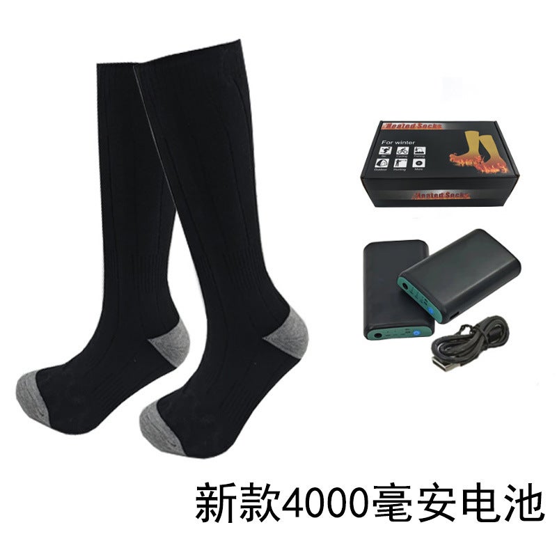 Generic Thermal Heated Socks Unisex Warm Foot CottonBlack socks +4000 mA battery Black socks +4000 mA battery 