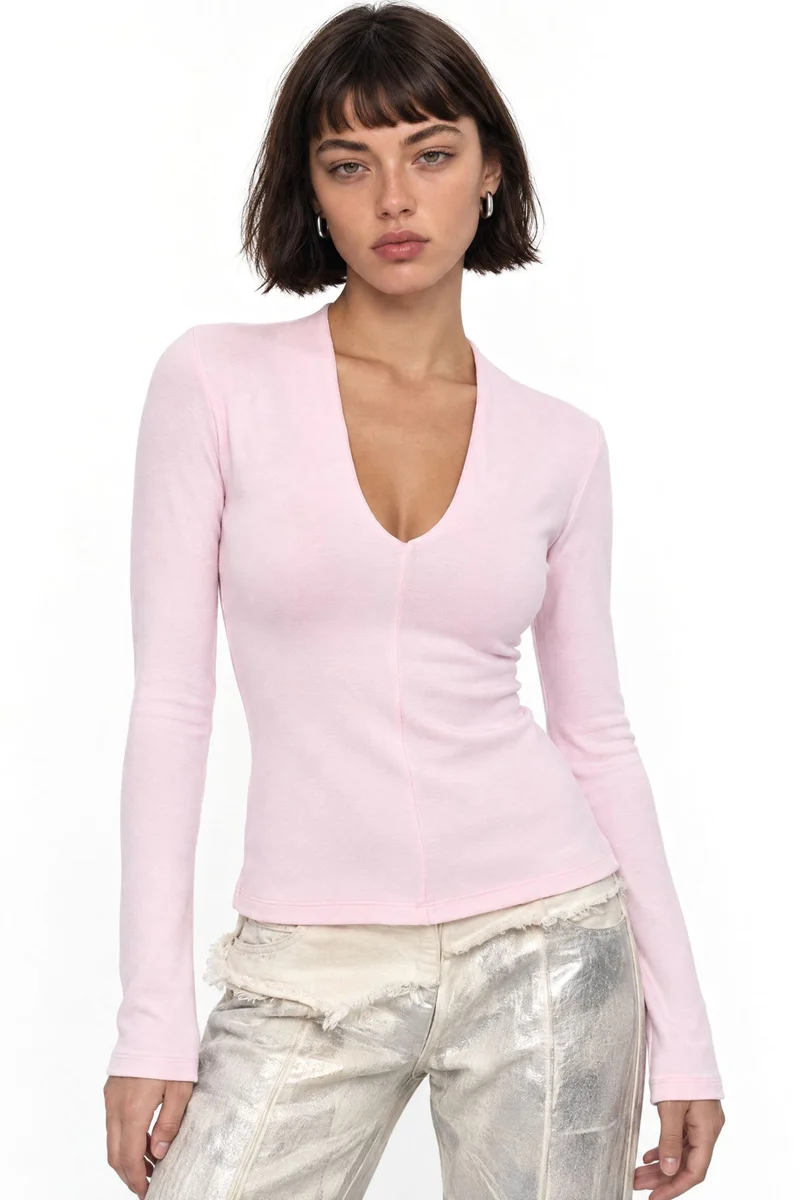 BUSEM Slim Fit V-Neck Long Sleeve Blouse