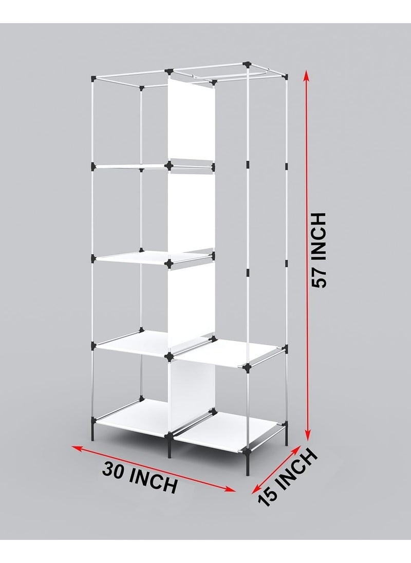 Whitecloud TRANSFORMING HOMES Whitecloud TRANSFORMING HOMES Printed Collapsible Wardrobe Portable Foldable Closet for Clothes Almira 8 Shelves 1 Side Pocket NonWoven Fabric 100 GSM 20025 Moon Star Grey  - Image 4