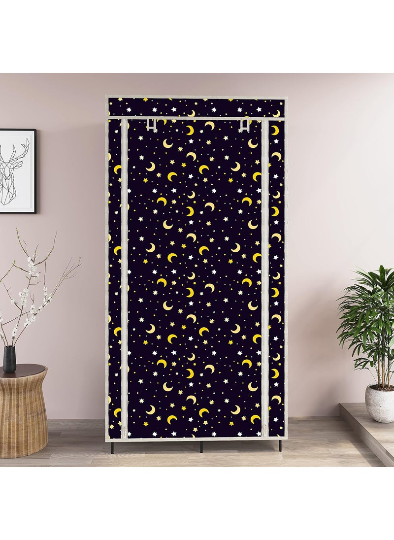 Whitecloud TRANSFORMING HOMES Whitecloud TRANSFORMING HOMES Printed Collapsible Wardrobe Portable Foldable Closet for Clothes Almira 8 Shelves 1 Side Pocket NonWoven Fabric 100 GSM 20025 Moon Star Grey  - Image 3