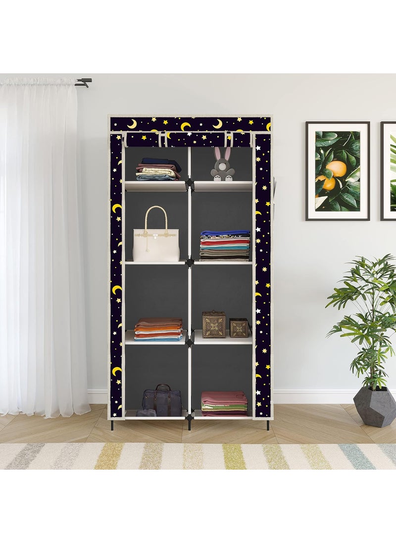 Whitecloud TRANSFORMING HOMES Whitecloud TRANSFORMING HOMES Printed Collapsible Wardrobe Portable Foldable Closet for Clothes Almira 8 Shelves 1 Side Pocket NonWoven Fabric 100 GSM 20025 Moon Star Grey  - Image 2