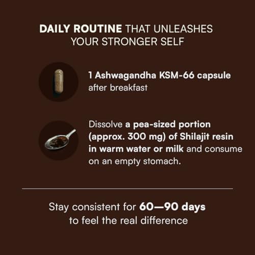 Rasayanam Ashwagandha KSM-66 (60 Veg. Capsules) & Pure Himalayan Shilajit (20g) - Combo Pack | 500mg Pure Root Withania Somnifera Extract & Shilajeet for Increased Energy Levels & Stress Relief - Image 5