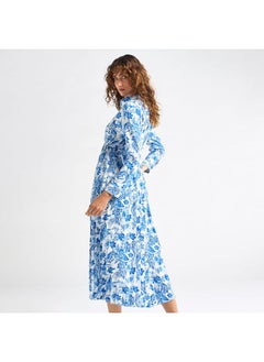 FAV All-Over Floral Print Shirt Dress with Long Sleeves and Pleat Detail  - Image 3