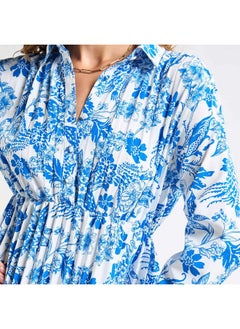 FAV All-Over Floral Print Shirt Dress with Long Sleeves and Pleat Detail  - Image 4