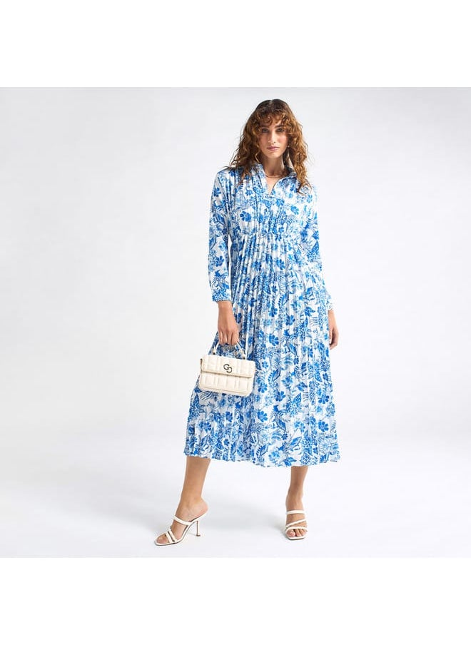 FAV - All-Over Floral Print Shirt Dress with Long Sleeves and Pleat Detail - Image 1