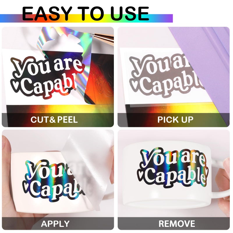 WRAPXPERT لف إكسبرت لفافة فينيل هولوجرافي - فينيل لامع هولوجرافي أسود، 12" × 5 أقدام، كروم بدون فقاعات للحرف اليدوية والملصقات - Image 2