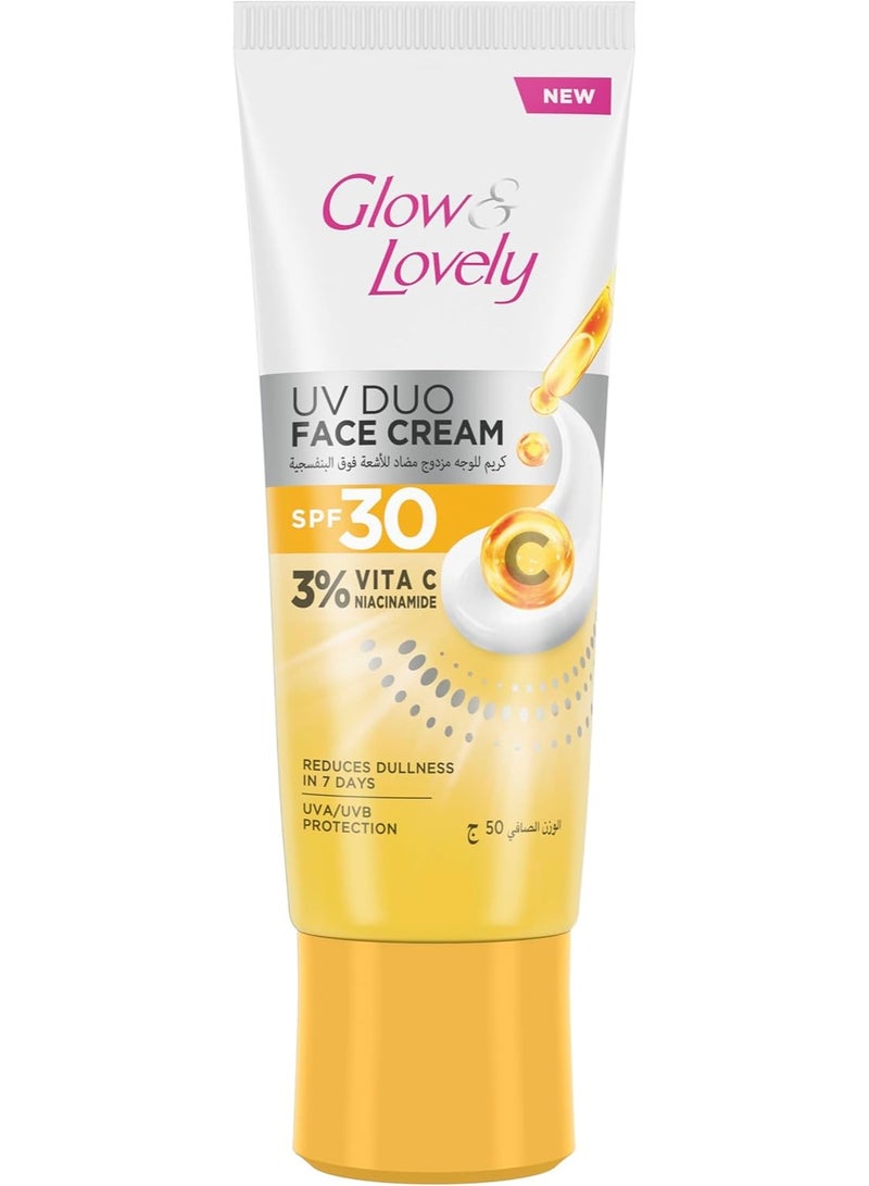 Glow & Lovely كريم وجه يو في ديو SPF 30 مع 3% فيتامين سي ونياسيناميد يقلل من بهتان البشرة في 7 أيام 50 جرام - Image 2