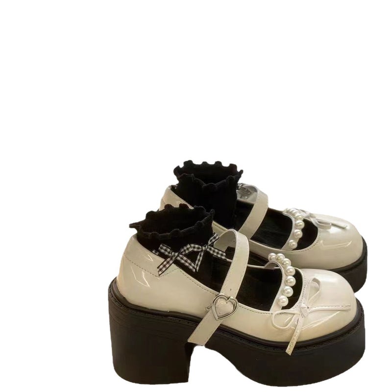 Round Toe Platform Mary Jane Shoes for Women 2026 Spring French Heel with Pearl Strap Loafer - Image 5