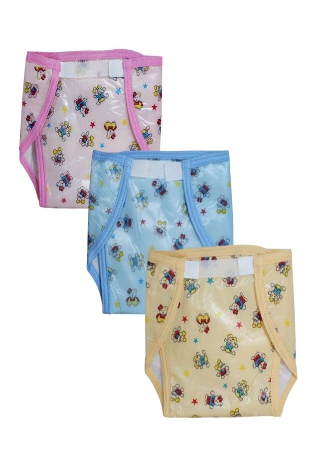FASHFLOW Reusable Waterproof Leakage Proof Washable Nappies Diapers Potty Training Pants For Babies Outsdie Soft Plastic PVC Inner Terry Cotton With Velcro Closure Combo Pack Of 3 (Printed, S) - Image 1