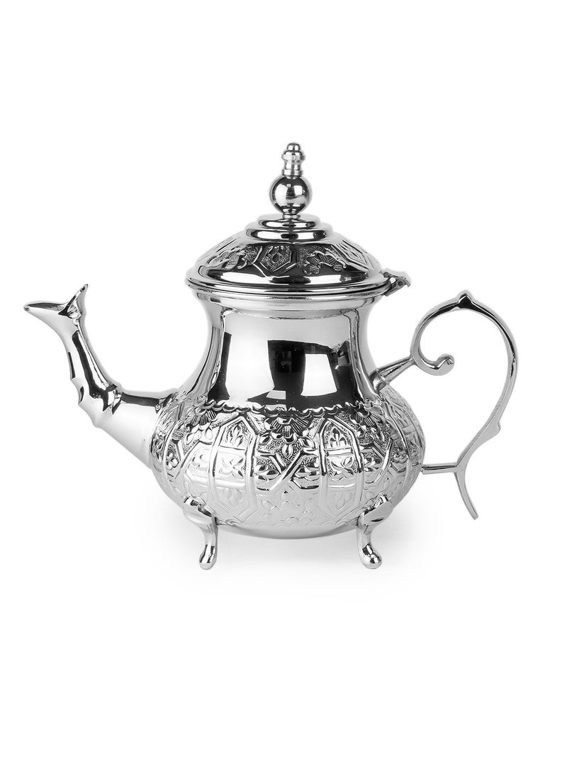 Cuisine Art Moroccan Brass Teapot - Zwin, 500ml, Silver Handcrafted Traditional Tea Pot for Authentic Moroccan Tea Ceremony - Image 1