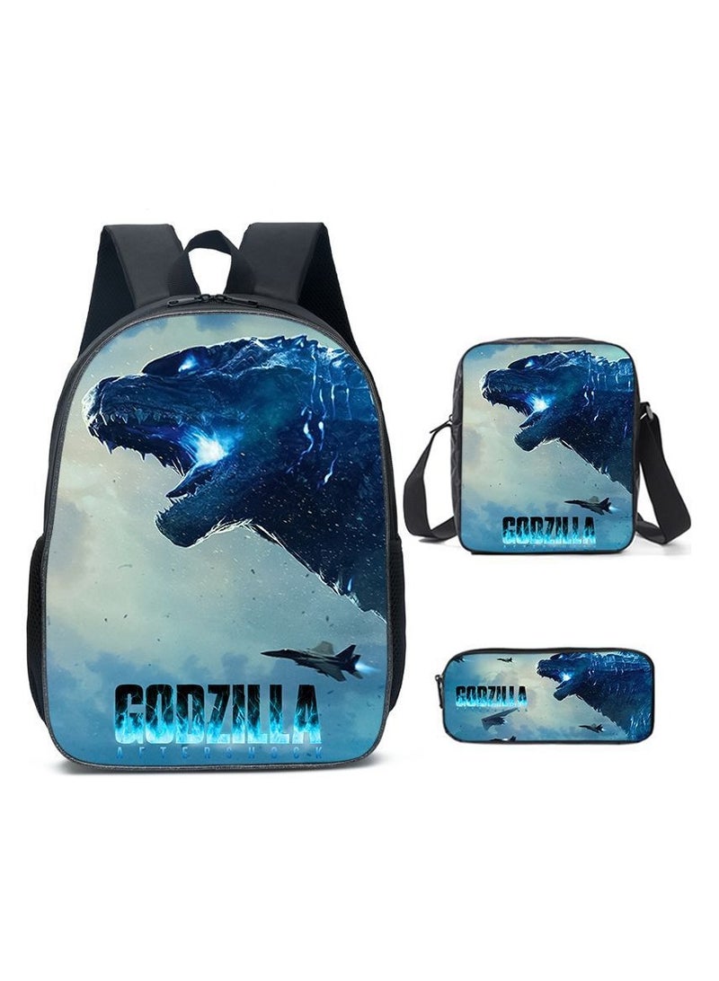 Godzilla Children's leisure load reducing large capacity printed backpack for elementary school students, 3-piece set - Image 1
