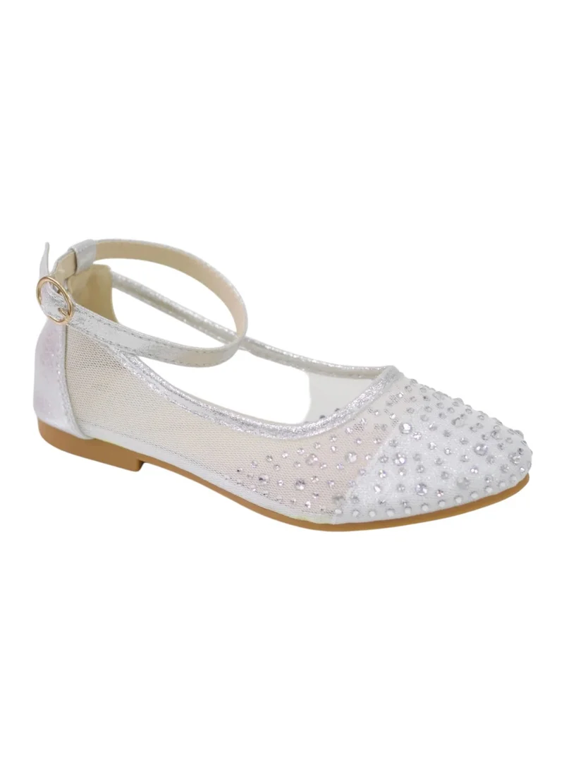LAMARAPARIS INFANT GIRLS LEMIA NETTED BALLARINA WITH DIAMONDS SILVER