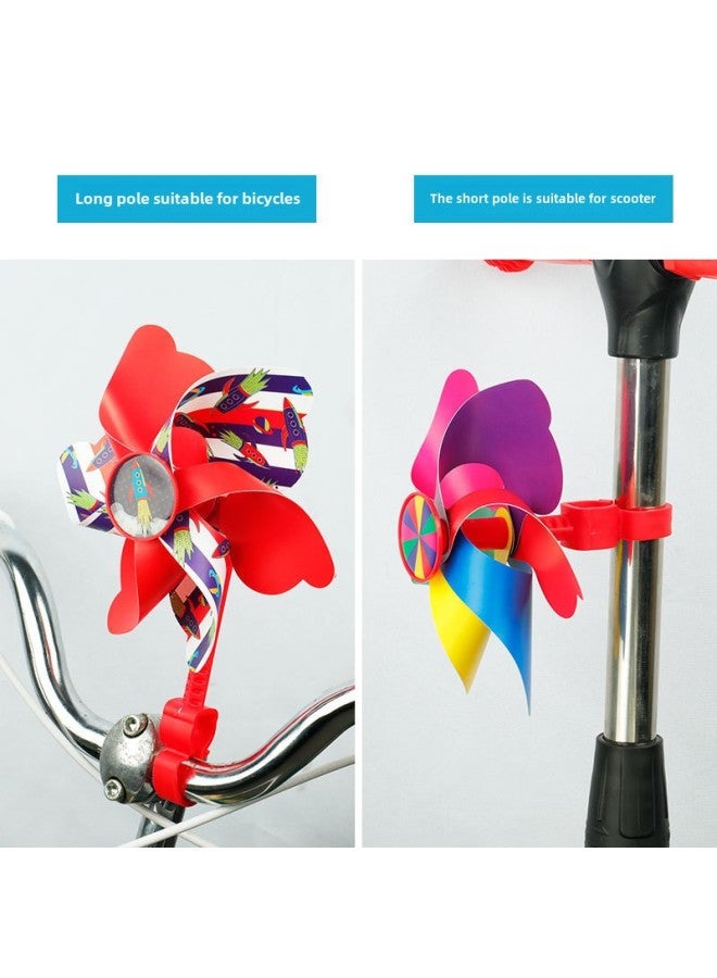 Children's Scooter Bicycle Bicycle Stroller Decoration Six-color Stroller Small Windmill Handle Ribbon Pendant-Color: Short Rod - Image 3