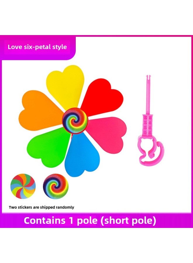 Children's Scooter Bicycle Bicycle Stroller Decoration Six-color Stroller Small Windmill Handle Ribbon Pendant-Color: Short Rod - Image 1