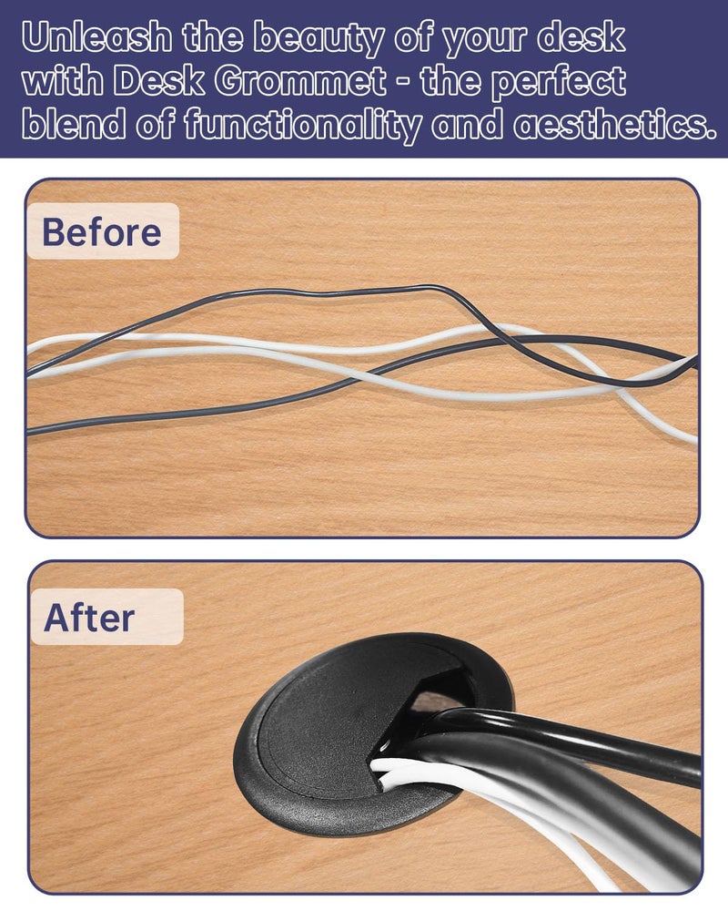 GA1FSL Desk Grommet & Cable Grommet 2 Inch (10 Pack) - Black Desk Hole Cover with Hole Saw - Cable Management Kit for Office, TV Stand, Workstation - Hide Wires Behind Wall, Cable Pass Through (50mm) - Image 5