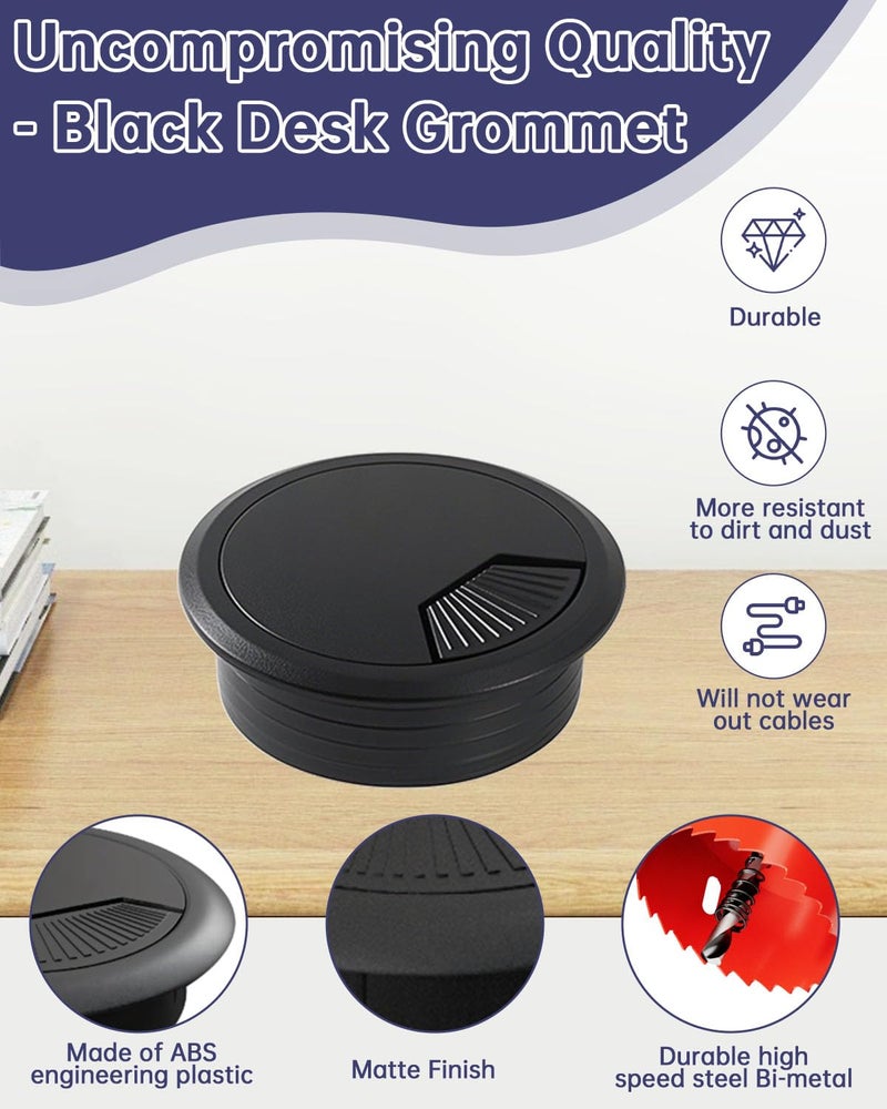 GA1FSL Desk Grommet & Cable Grommet 2 Inch (10 Pack) - Black Desk Hole Cover with Hole Saw - Cable Management Kit for Office, TV Stand, Workstation - Hide Wires Behind Wall, Cable Pass Through (50mm) - Image 3