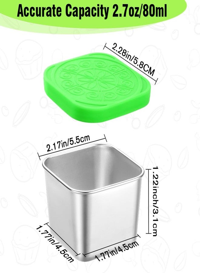 Showvigor 6-Pack 2.7oz Square Stainless Steel Condiment Cups with Leakproof Lids | Reusable Dip Containers for Lunch Box, Snacks, Sauce, Party - Dishwasher Safe & Eco-Friendly - Image 2