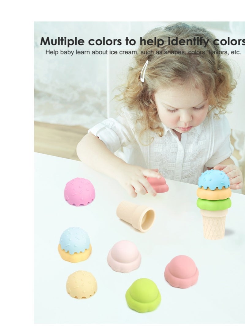 HieerBus Ice Cream Set Stacking Toys for Kids are made of BPA Free Silicone , Montessori Stacking Fine Motor Skills Toys, Manipulatives Learning Toys ﻿Blue,1 pack  - Image 4