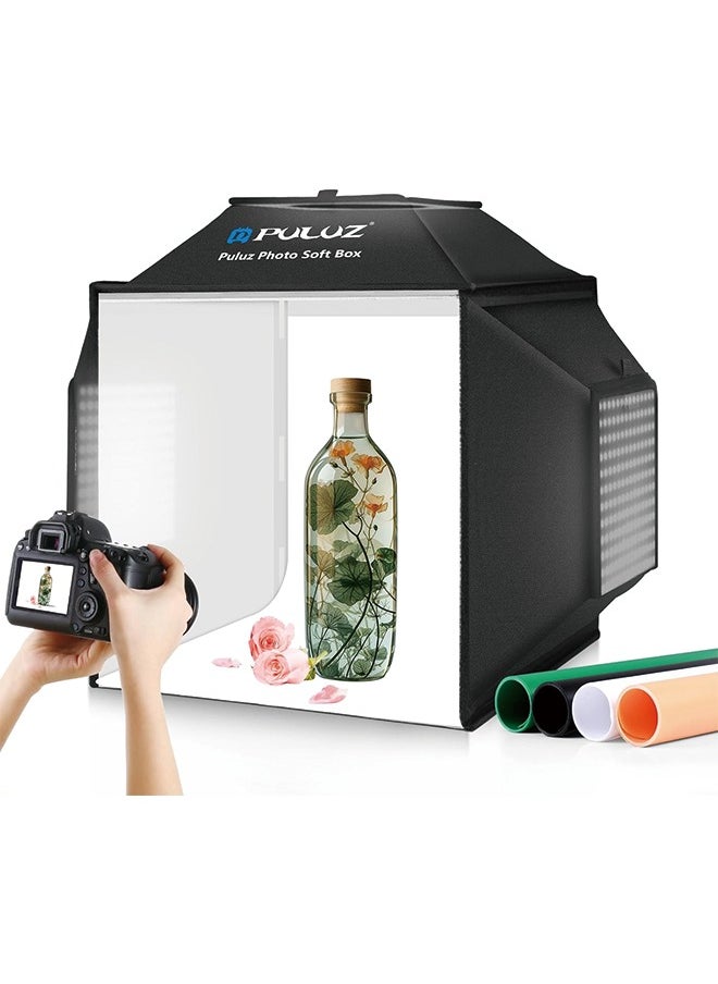 PULUZ - PULUZ 16''x16'' Photo Studio Light Box, Upgraded Photo Box Soft Box Integrated Portable Light Box Photography with Hight CRI 480 LED Lights & 4 Color Backdrops for Product Photography - Image 1