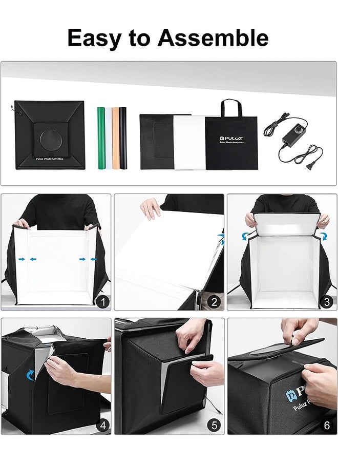 PULUZ - PULUZ 16''x16'' Photo Studio Light Box, Upgraded Photo Box Soft Box Integrated Portable Light Box Photography with Hight CRI 480 LED Lights & 4 Color Backdrops for Product Photography - Image 1