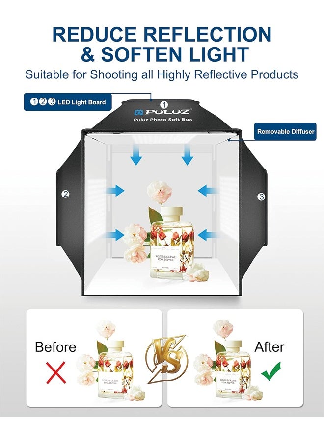 PULUZ - PULUZ 16''x16'' Photo Studio Light Box, Upgraded Photo Box Soft Box Integrated Portable Light Box Photography with Hight CRI 480 LED Lights & 4 Color Backdrops for Product Photography - Image 1