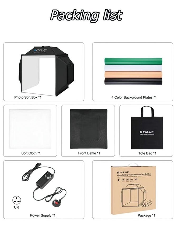 PULUZ - PULUZ 16''x16'' Photo Studio Light Box, Upgraded Photo Box Soft Box Integrated Portable Light Box Photography with Hight CRI 480 LED Lights & 4 Color Backdrops for Product Photography - Image 1