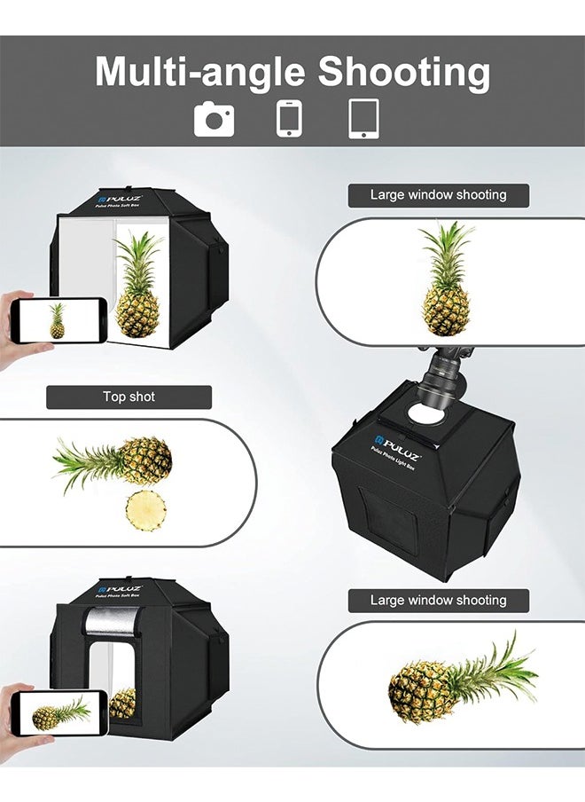 PULUZ - PULUZ 16''x16'' Photo Studio Light Box, Upgraded Photo Box Soft Box Integrated Portable Light Box Photography with Hight CRI 480 LED Lights & 4 Color Backdrops for Product Photography - Image 1