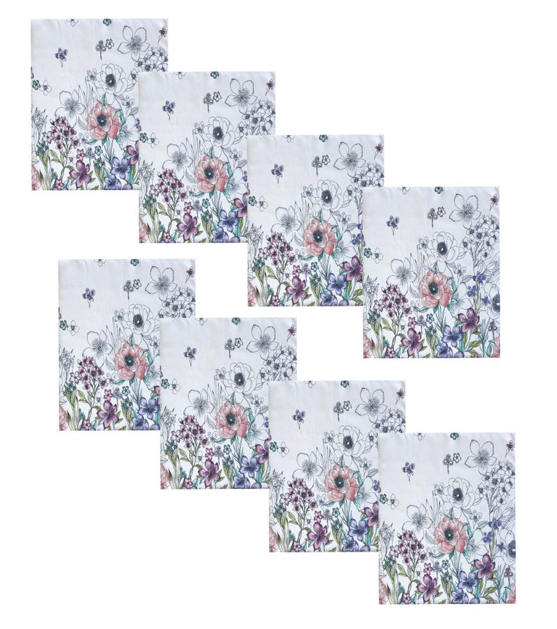 Newbridge Garden Breeze Square Fabric Napkins Set of 8 Napkins Easy Care and Stain Resistant Fabric Napkins for Holiday Party Dining Sweet Pastel Spring Floral