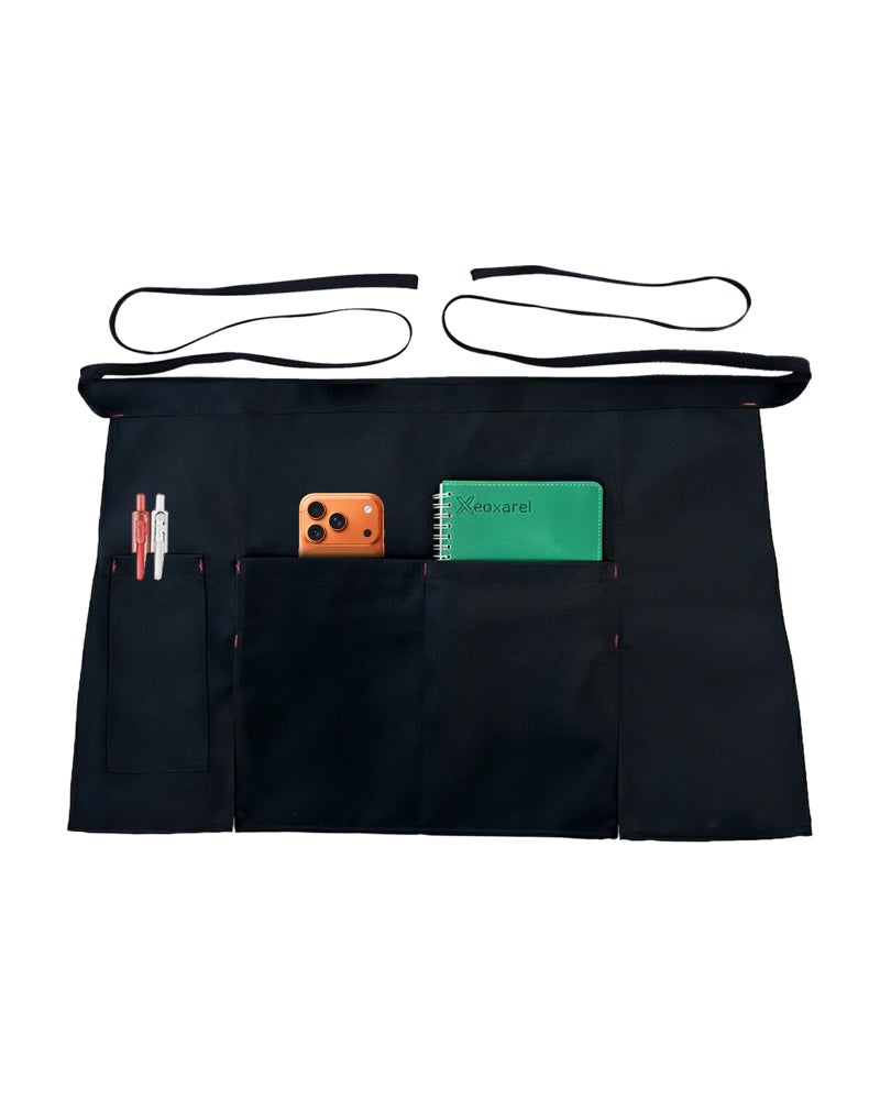 Xeoxarel Server Aprons with 3 Pockets, Unisex Waitress Waiter Waist Apron for Women and Man Half Black 22''X14'' - Image 1