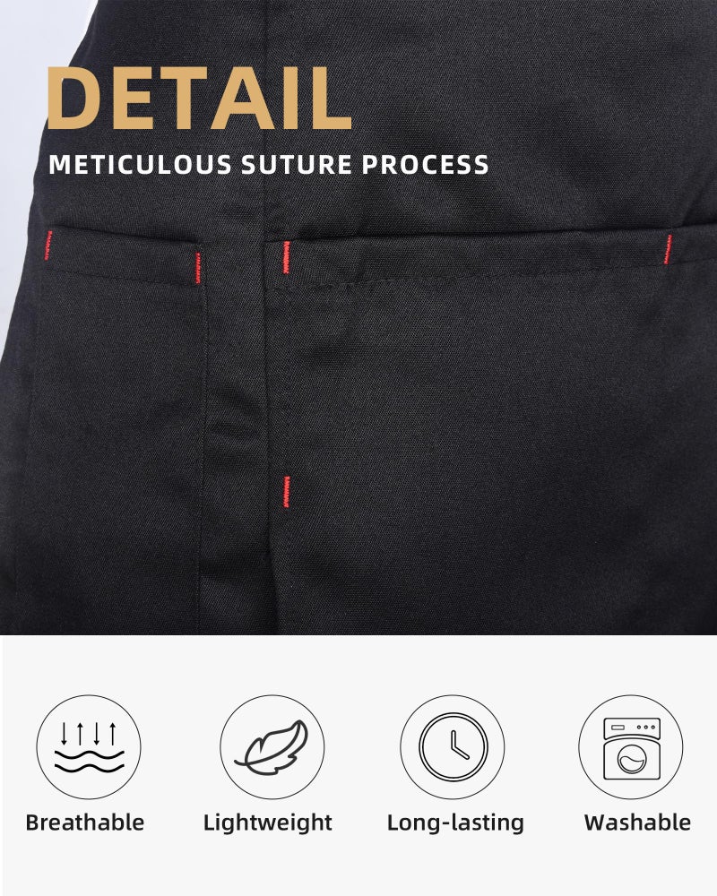 Xeoxarel Server Aprons with 3 Pockets, Unisex Waitress Waiter Waist Apron for Women and Man Half Black 22''X14'' - Image 4