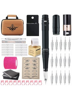 HaLunhi Permanent Eyebrow Makeup Cordless Tattoo Pen Kit for Eyebrow, Lip, Eyeliner Tattoo Machine with 15pcs Cartridge Needle Microblade Supply Gradient Powder Eyebrow (Black Tattoo Kit)  - Image 1