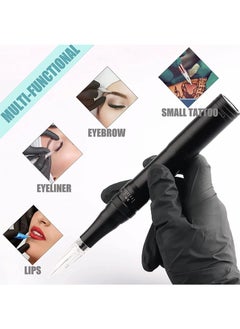 HaLunhi Permanent Eyebrow Makeup Cordless Tattoo Pen Kit for Eyebrow, Lip, Eyeliner Tattoo Machine with 15pcs Cartridge Needle Microblade Supply Gradient Powder Eyebrow (Black Tattoo Kit)  - Image 2