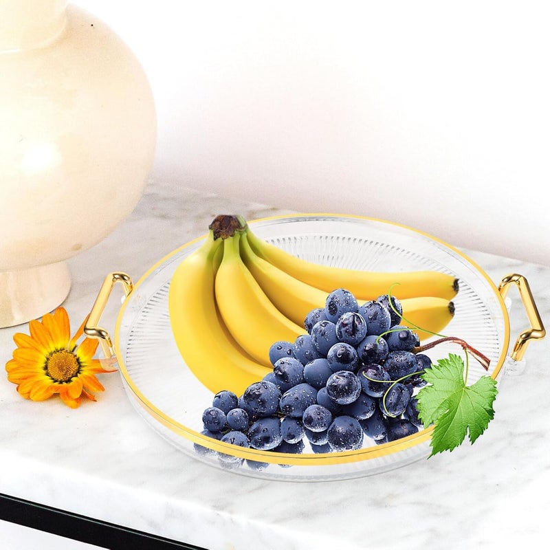 Deoxys Golden Rim Serving Tray - Round Serving Tray with Gold Handles and Golden Rim Border,Elegant Fruit Plate for Living Room, Bathroom, Kitchen, Snack Coffee Bread Fruit - Image 3