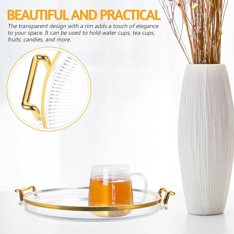 Deoxys Golden Rim Serving Tray - Round Serving Tray with Gold Handles and Golden Rim Border,Elegant Fruit Plate for Living Room, Bathroom, Kitchen, Snack Coffee Bread Fruit - Image 5